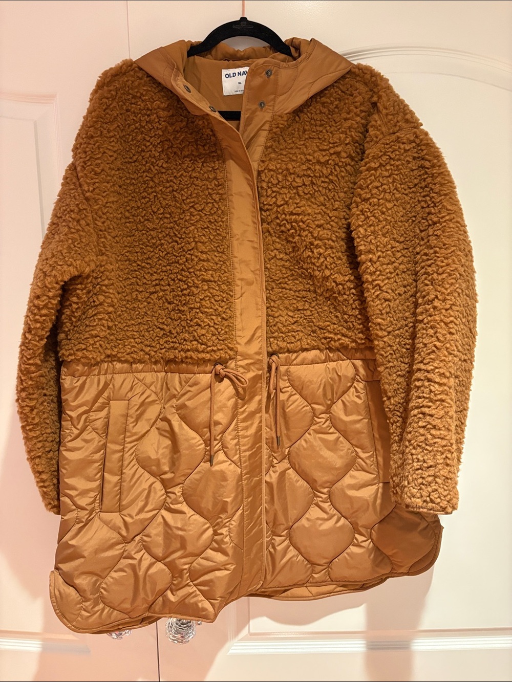 Old Navy Camel Quilted & Sherpa Hooded Puffer Coat